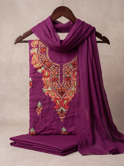 Kashmiri Botti Tilla 3 Piece Unstitched Suites | Pink