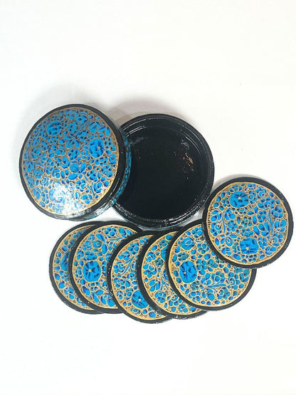 Blue Floret Handmade Paper Mache Coaster Box - KaarKash