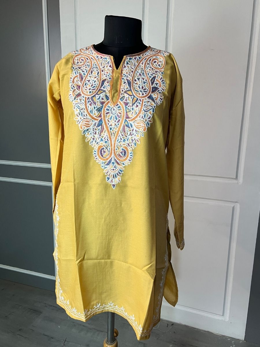 Noor : Aari embroidery summer kurti | Light Yellow