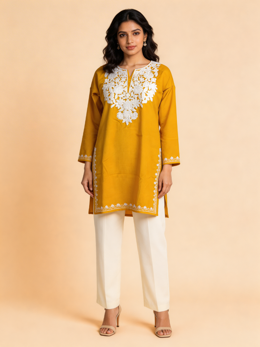 Noor : Aari embroidery summer kurti | Gold