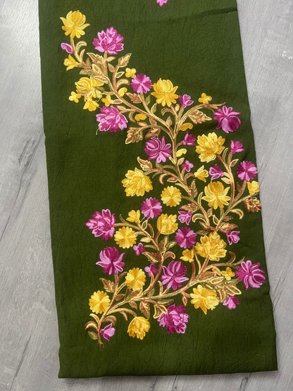 Gul Kashmiri Aari 2 Piece Unstitched Suit  |  Dark Green