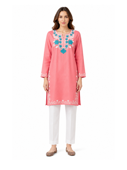 Noor : Aari embroidery summer kurti | Pink