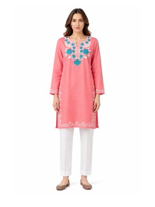 Noor : Aari embroidery summer kurti | Pink