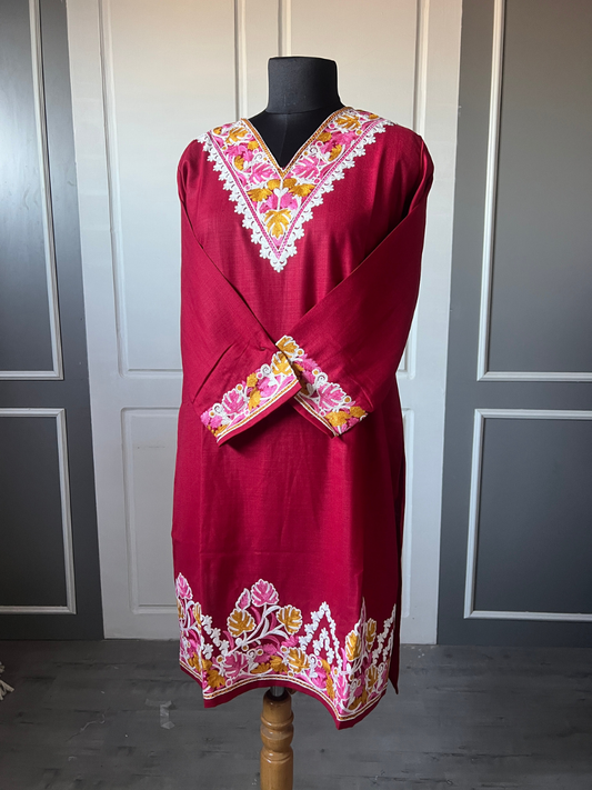 Kashmir Aari cotton Co-Ord Set | Dark Red