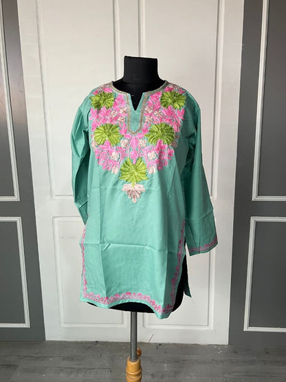 Noor : Aari embroidery summer kurti | Ocean Teal