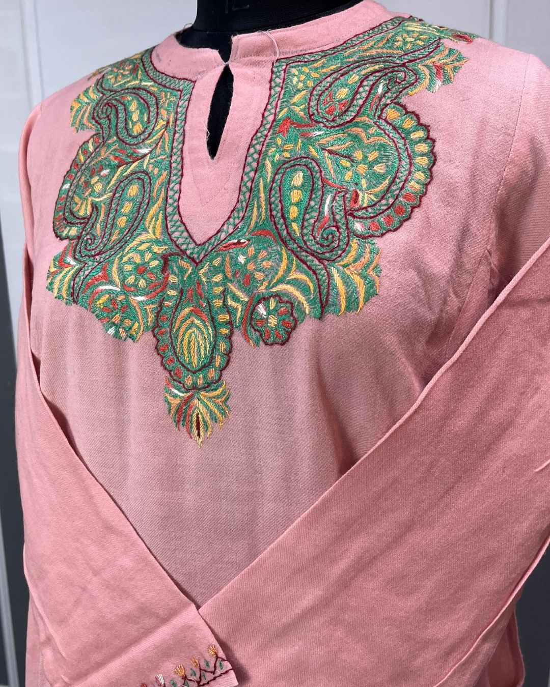 Meeras: Hand-Embroidered Raffel Phiran | Soft Peach