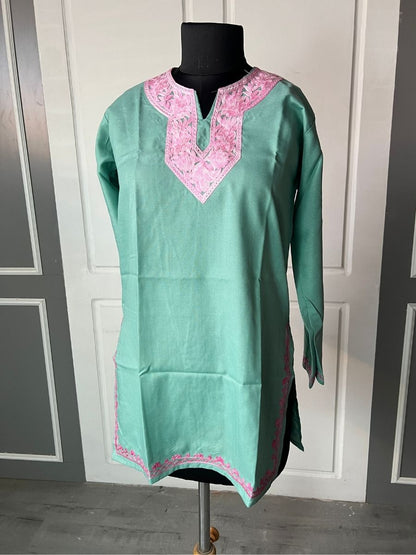 Noor : Aari embroidery summer kurti | Ocean Teal