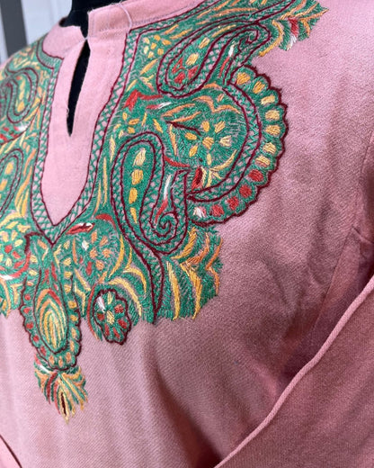 Meeras: Hand-Embroidered Raffel Phiran | Soft Peach