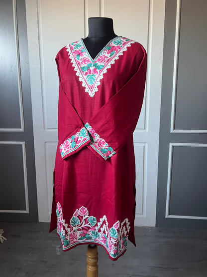 Kashmir Aari cotton Co-Ord Set | Dark Red