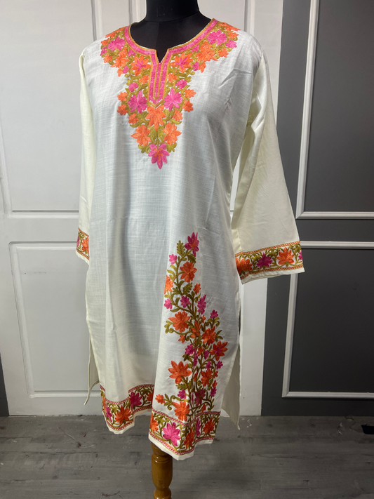 Noor : Kashmiri Aari embroidery summer Co-Ord Set | Light Gray