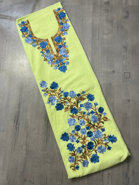 Gul Kashmiri Aari 2 Piece Unstitched Suit  |  Bright Olive