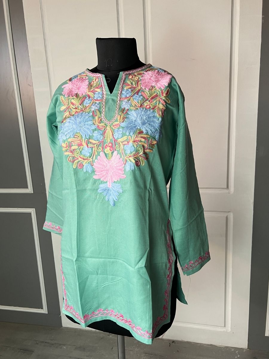 Noor : Aari embroidery summer kurti | Ocean Teal