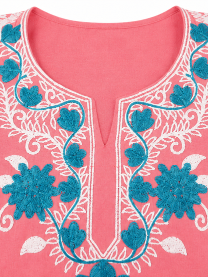 Noor : Aari embroidery summer kurti | Pink