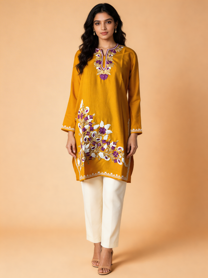 Noor : Aari embroidery summer kurti | Gold
