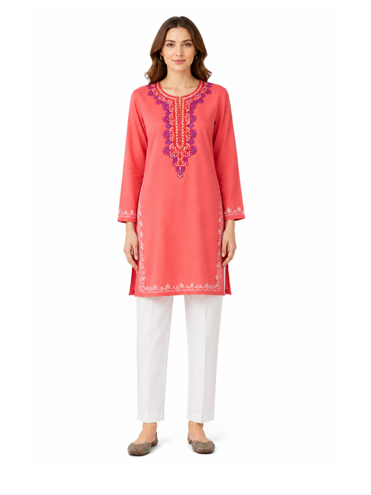 Noor : Aari embroidery summer kurti | Pink