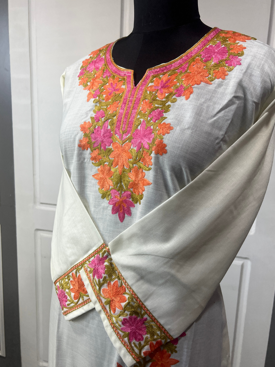 Noor : Kashmiri Aari embroidery summer Co-Ord Set | Light Gray