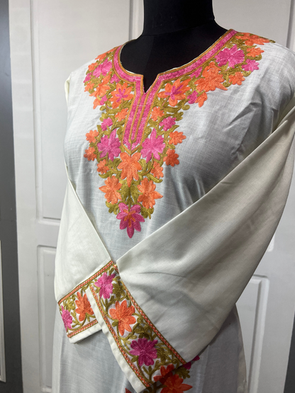 Noor : Kashmiri Aari embroidery summer Co-Ord Set | Light Gray