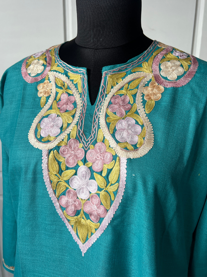 Kashmir Aari cotton Co-Ord Set | Dark Teal