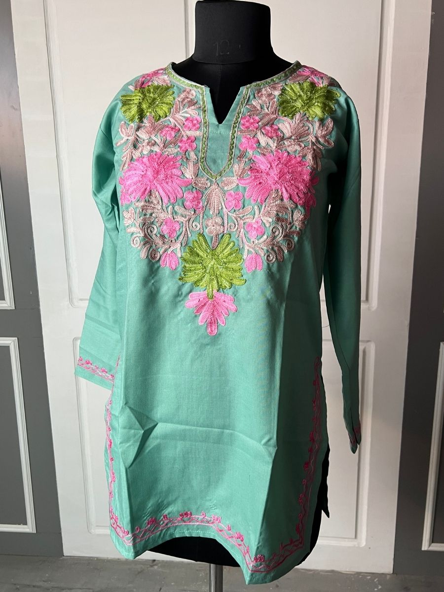 Noor : Aari embroidery summer kurti | Ocean Teal