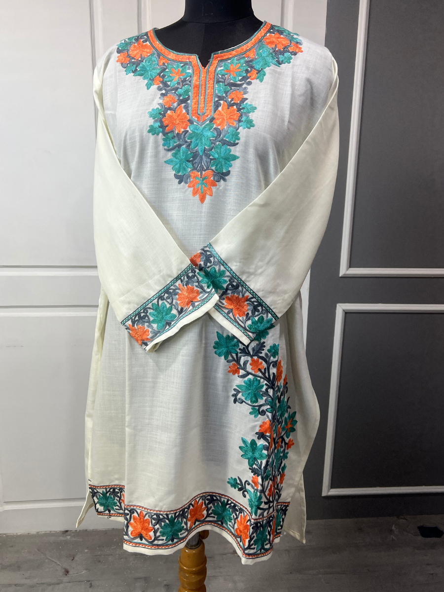 Noor : Kashmiri Aari embroidery summer Co-Ord Set | Light Gray