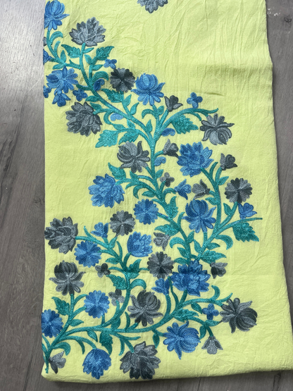 Gul Kashmiri Aari 2 Piece Unstitched Suit  |  Bright Olive