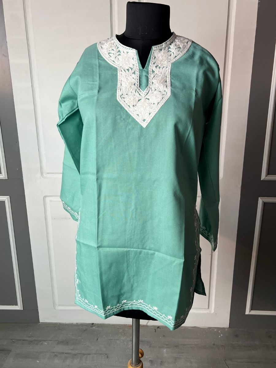 Noor : Aari embroidery summer kurti | Ocean Teal