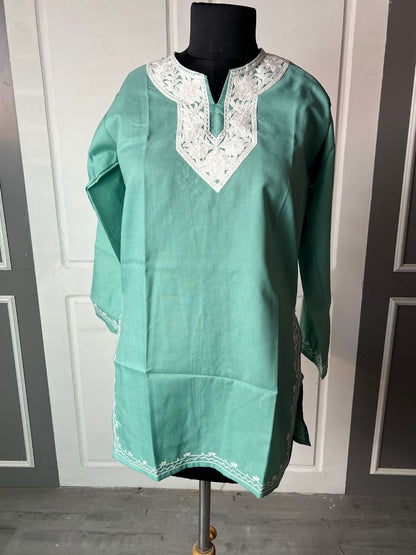 Noor : Aari embroidery summer kurti | Ocean Teal