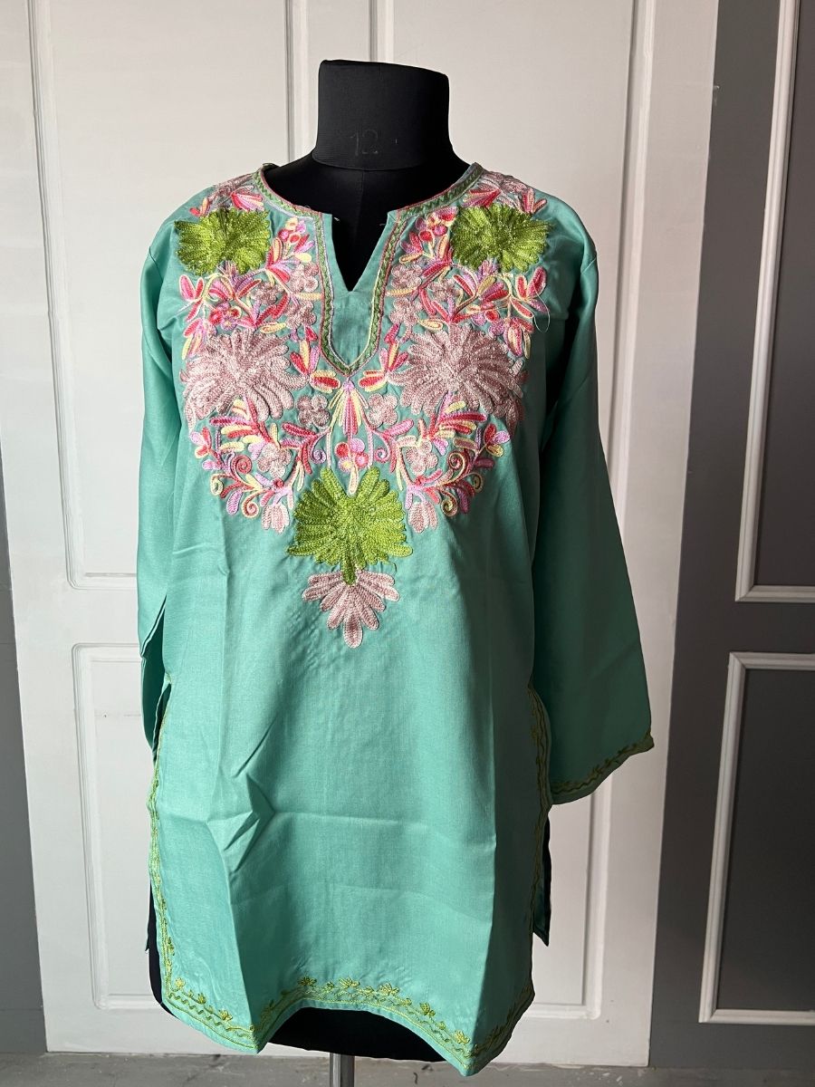 Noor : Aari embroidery summer kurti | Ocean Teal