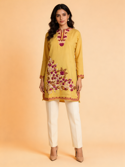 Noor : Aari embroidery summer kurti | Mustard