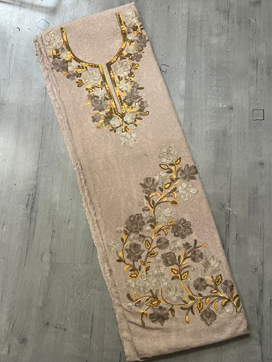Gul Kashmiri Aari 2 Piece Unstitched Suit  |  Tan