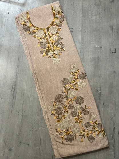 Gul Kashmiri Aari 2 Piece Unstitched Suit  |  Tan