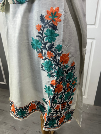 Noor : Kashmiri Aari embroidery summer Co-Ord Set | Light Gray