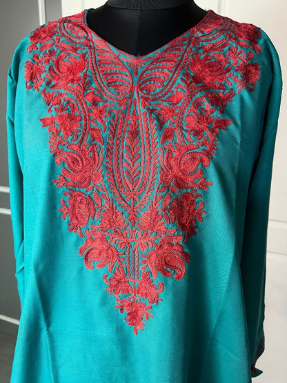 Noor : Aari embroidery summer kurti |Dark Teal