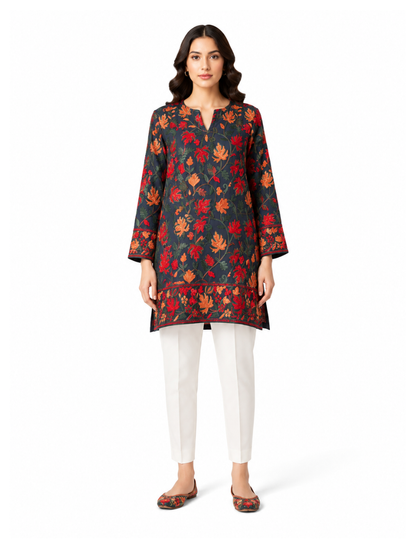 Noor : chinar embroidery summer kurti |  Charcoal Black Georgette