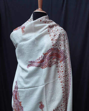 Off White Tusha Shawl with Sozni Embroidery