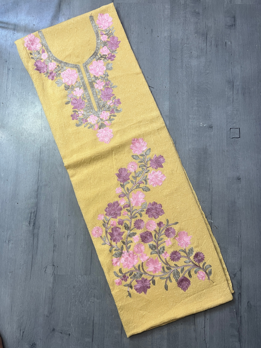 Gul Kashmiri Aari 2 Piece Unstitched Suit  |  Tan