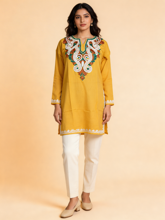 Noor : Aari embroidery summer kurti | Mustard