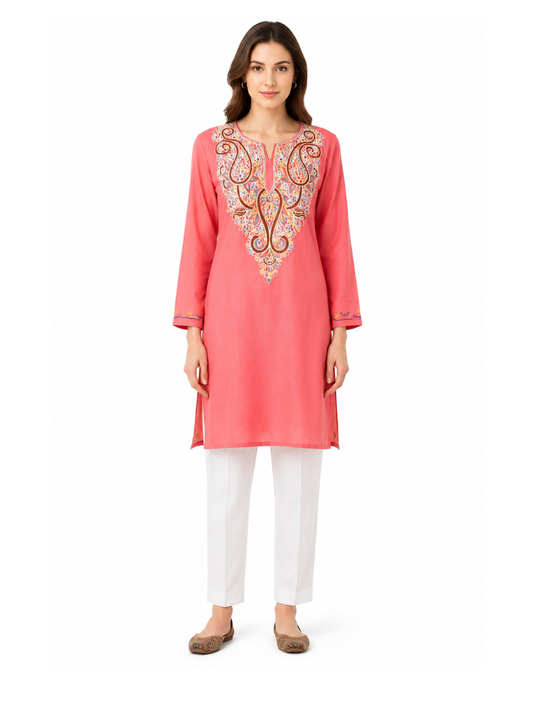 Noor : Aari embroidery summer kurti | Pink