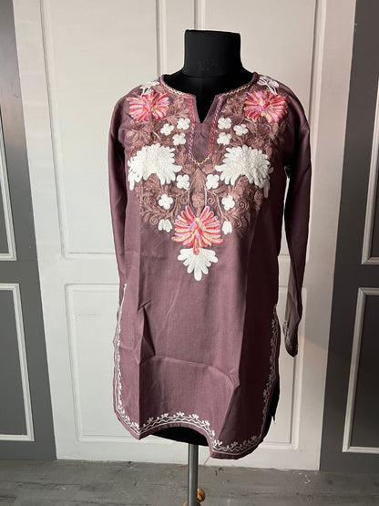 Noor : Aari embroidery summer kurti | Grayish-Brown