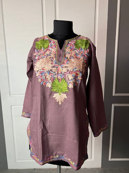 Noor : Aari embroidery summer kurti | Grayish-Brown