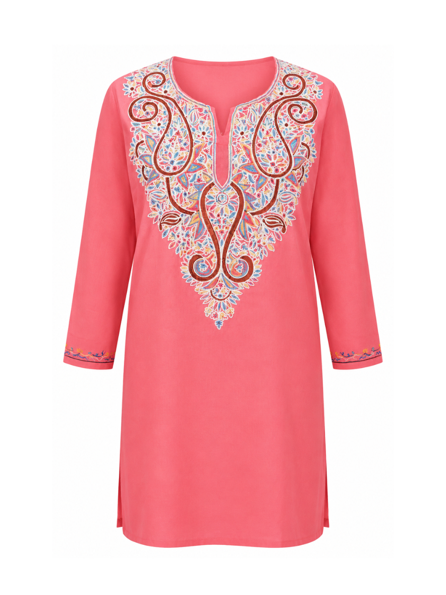 Noor : Aari embroidery summer kurti | Pink