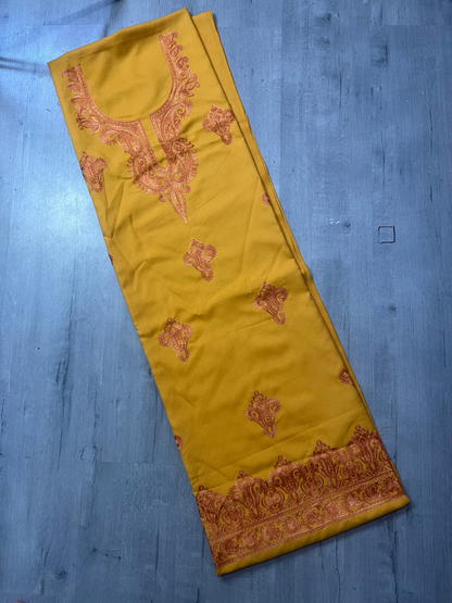 Gul Kashmiri Aari 2 Piece Unstitched Suit  |  Mustard Yellow