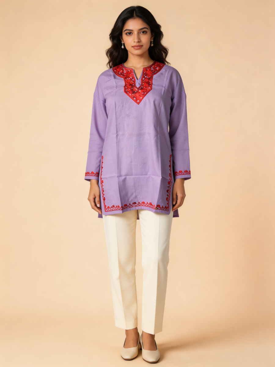 Noor : Aari embroidery summer kurti | Lavender