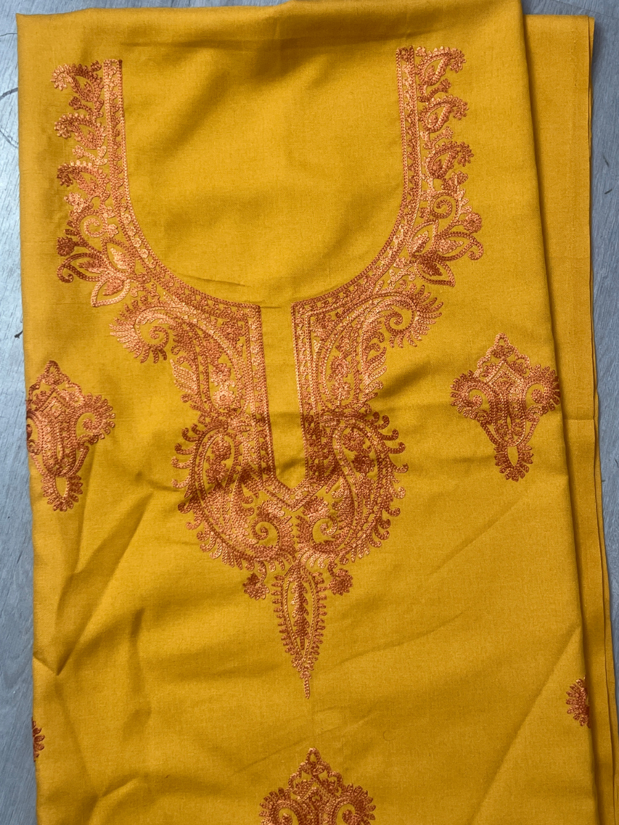 Gul Kashmiri Aari 2 Piece Unstitched Suit  |  Mustard Yellow