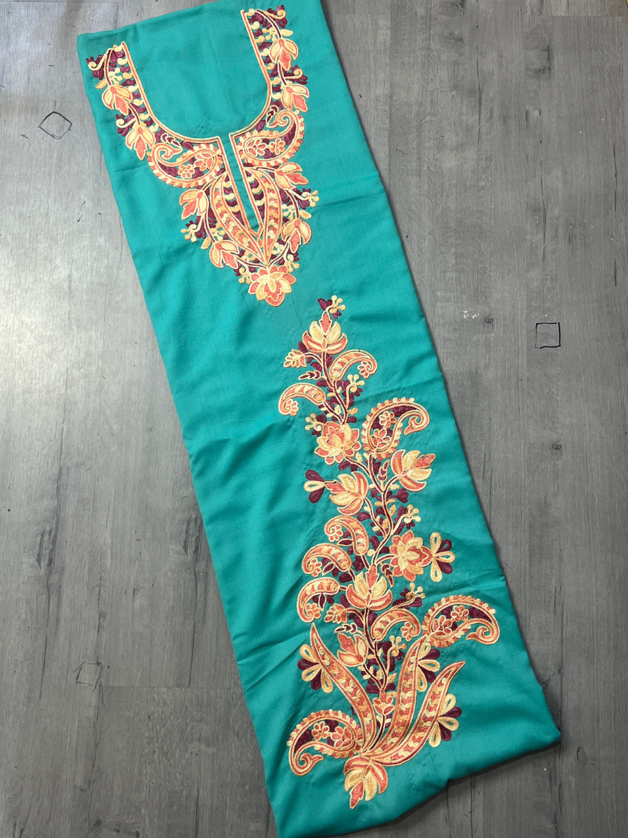 Gul Kashmiri Aari 2 Piece Unstitched Suit  |  Dark Teal
