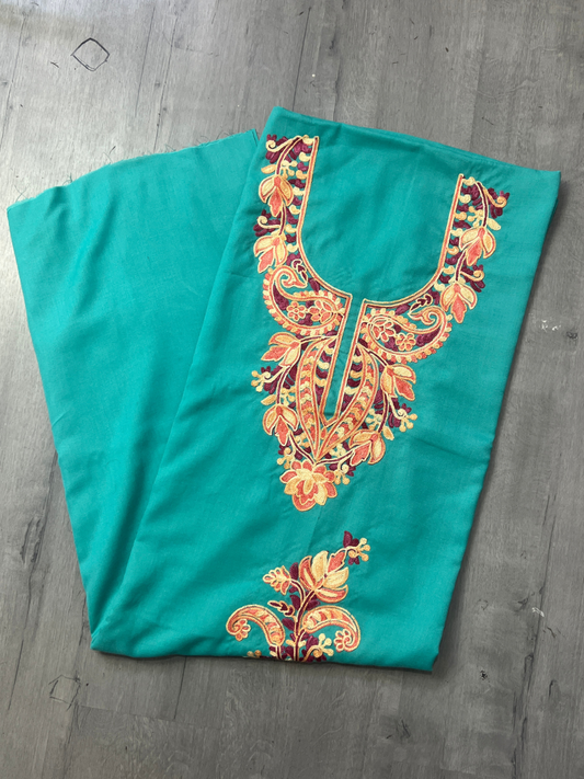 Gul Kashmiri Aari 2 Piece Unstitched Suit  |  Dark Teal