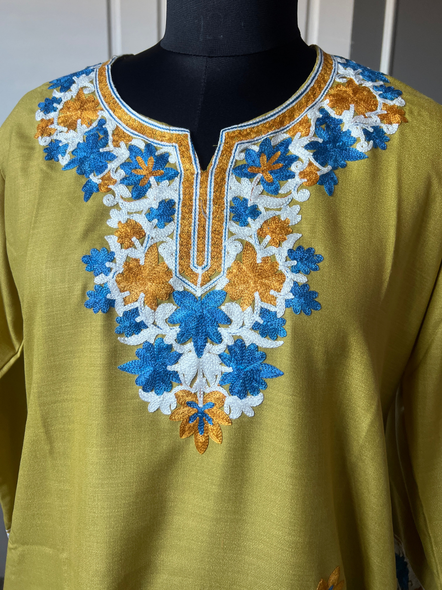 Kashmir Aari cotton Co-Ord Set | Light Moss Green