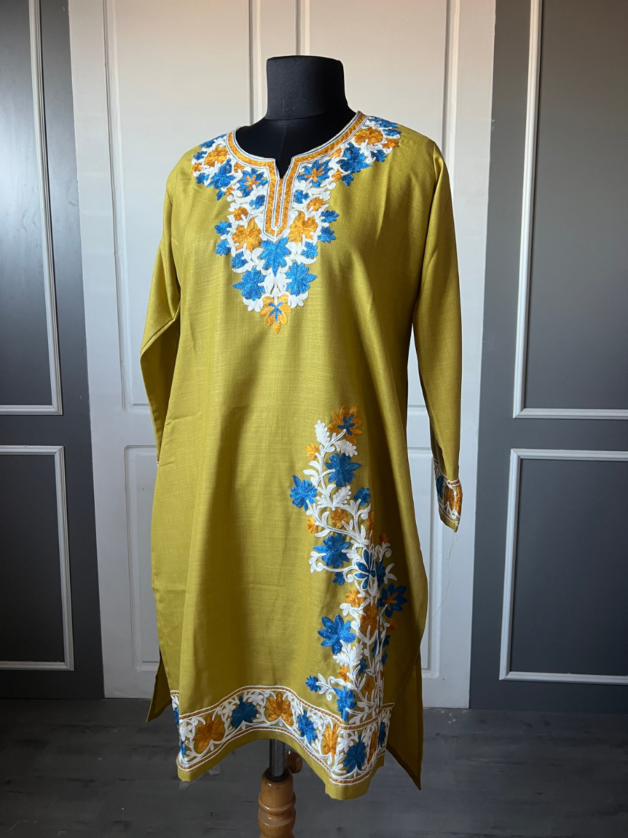 Kashmir Aari cotton Co-Ord Set | Light Moss Green