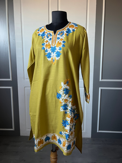 Kashmir Aari cotton Co-Ord Set | Light Moss Green