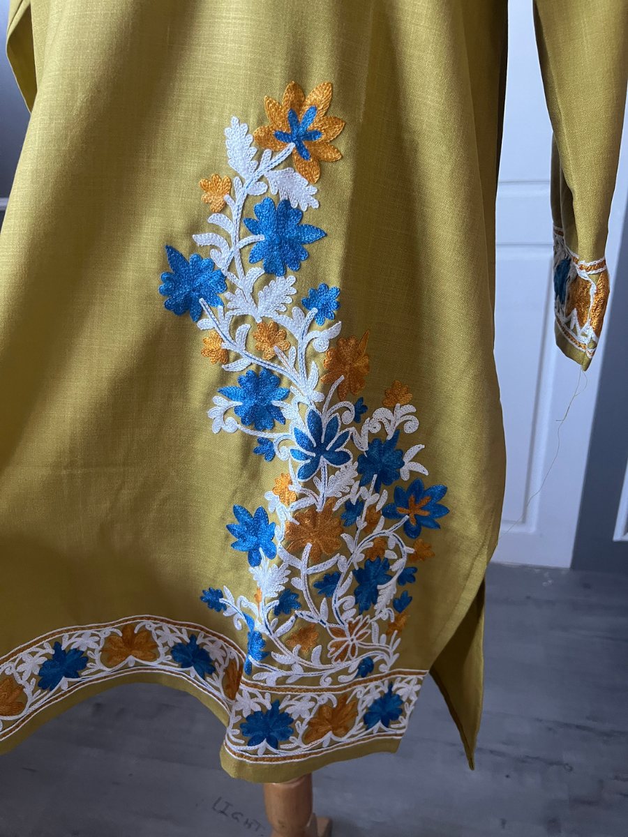 Kashmir Aari cotton Co-Ord Set | Light Moss Green